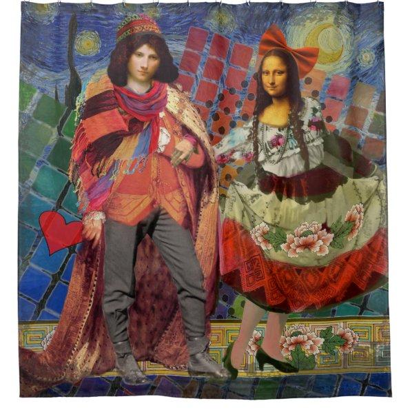 Mona Lisa Romantic Funny Colorful Artwork Shower Curtain