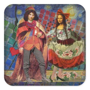 Mona Lisa Romantic Funny Colorful Artwork Square Sticker