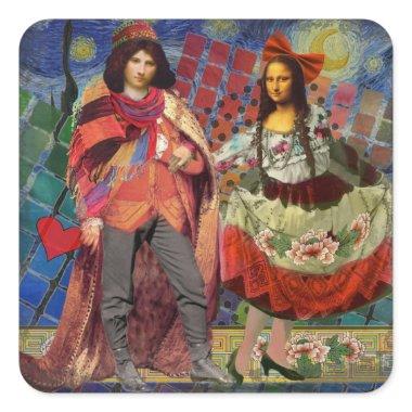 Mona Lisa Romantic Funny Colorful Artwork Square Sticker