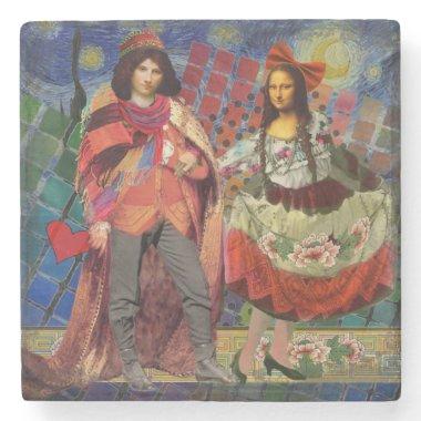 Mona Lisa Romantic Funny Colorful Artwork Stone Coaster