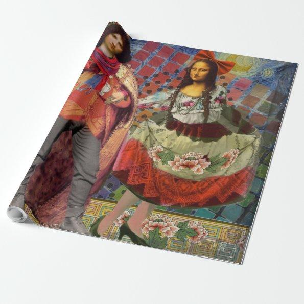 Mona Lisa Romantic Funny Colorful Artwork Wrapping Paper