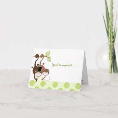 Monkey Couple in Tree Whimsical Anniversary Invitations