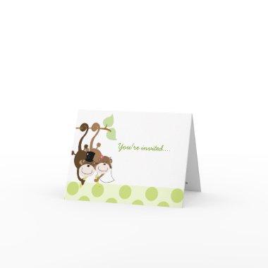 Monkey Couple in Tree Whimsical Anniversary Invitations