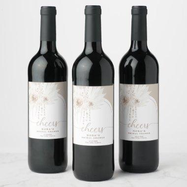 Monochrome White Neutral Floral Arch Wine Label