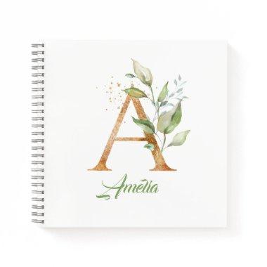 Monogram A green eucalyptus faux gold foil Notebook