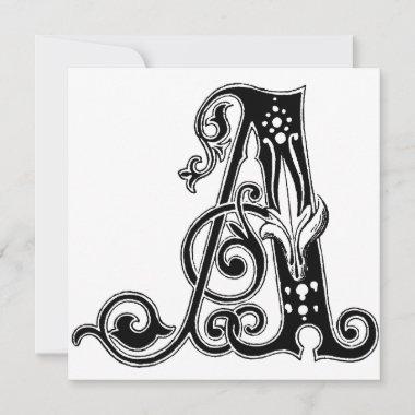 Monogram A Initial Black and White Floral Pattern