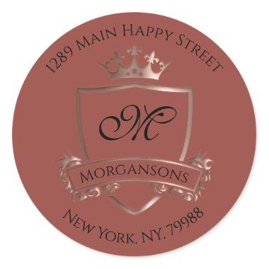Monogram Address Crown Royal Lux Rose RSVP Classic Round Sticker