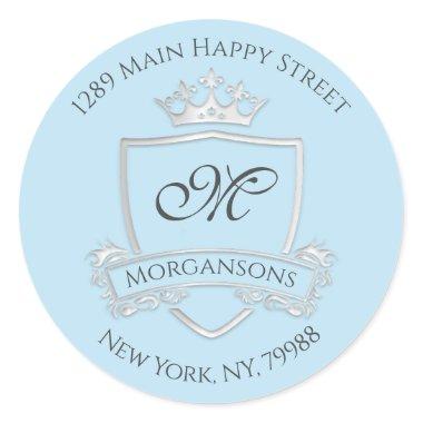 Monogram Address Crown Royal Silver Gray Classic Round Sticker