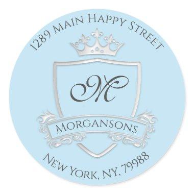 Monogram Address Crown Royal Silver Gray Classic Round Sticker