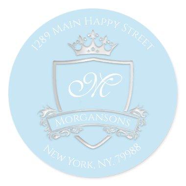 Monogram Address Crown Royal Silver Ocean RSVP Classic Round Sticker