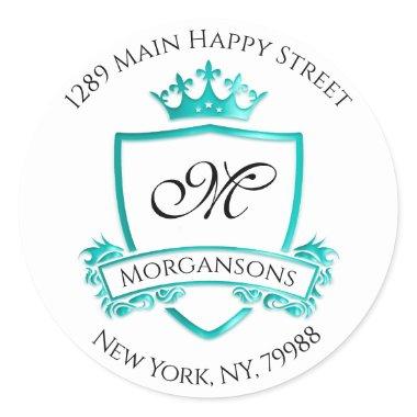 Monogram Address Crown Royal White Mint RSVP Classic Round Sticker