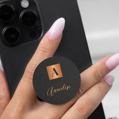 Monogram and name personalized black gold PopSocket