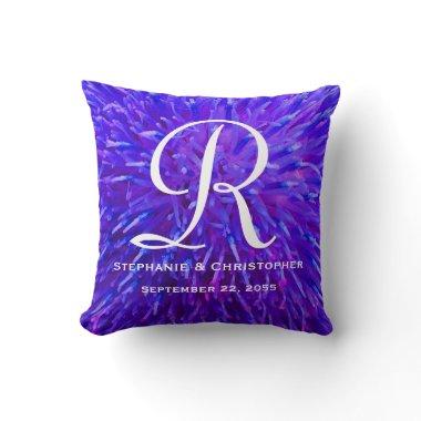 Monogram and Names Purple Abstract Floral Throw Pillow