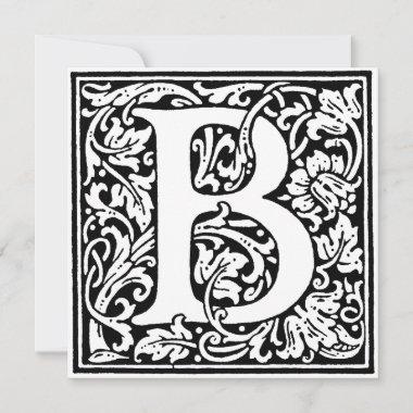 Monogram B Initial Black and White Floral Pattern