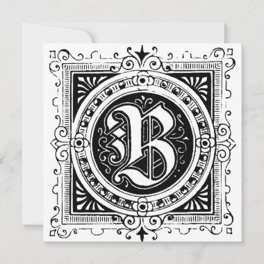 Monogram B Initial Black and White Floral Pattern