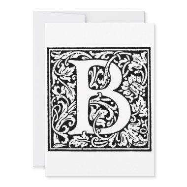 Monogram B Initial Black and White Floral Pattern Holiday Invitations