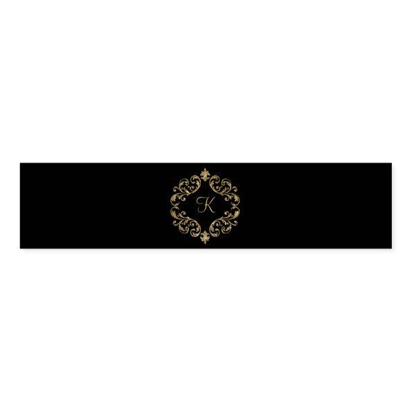 Monogram Black Gold Glitter Wedding Formal Party Napkin Bands
