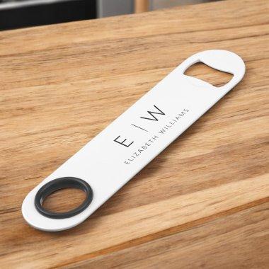 Monogram Black White Modern Minimalist Elegant Bar Key