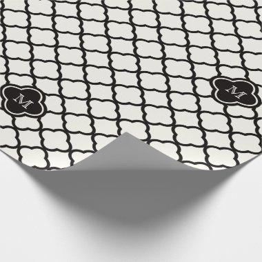 Monogram Black & White Quatrefoil Pattern Wedding Wrapping Paper