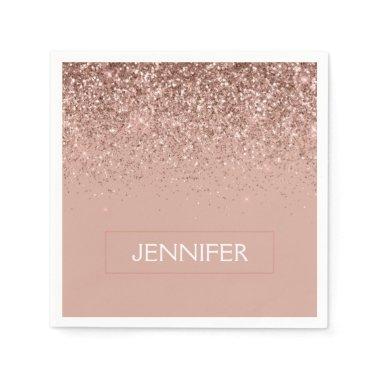 Monogram Blush Pink Rose Gold Glitter & Sparkle Napkins