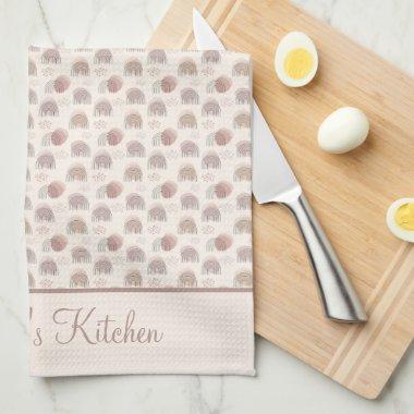 Monogram Boho Rainbow Abstract Beige Cream Pink Kitchen Towel