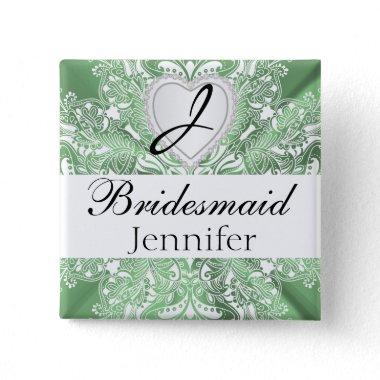 Monogram Bridal Party Mint Green Satin Design Button