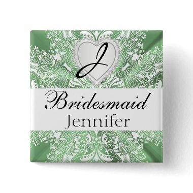 Monogram Bridal Party Mint Green Satin Design Button