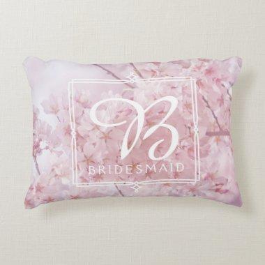 Monogram Bridesmaid Pale Pink Cherry Blossoms Accent Pillow