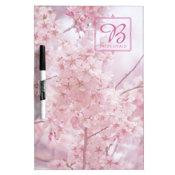 Monogram Bridesmaid Pale Pink Cherry Blossoms Dry Erase Board