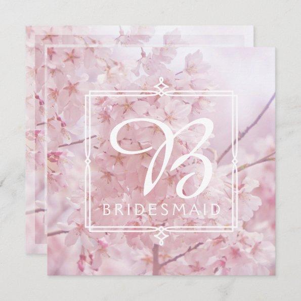 Monogram Bridesmaid Pale Pink Cherry Blossoms Invitations