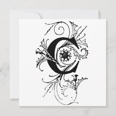 Monogram C Initial Black and White Floral Pattern