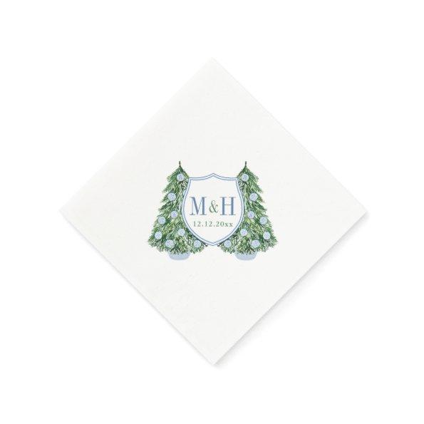 Monogram Chinoiserie Christmas Tree Wedding Shower Napkins