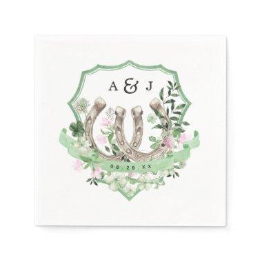 Monogram | Clover Horseshoes Botanical Wedding Napkins