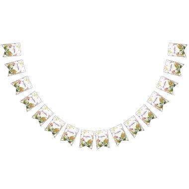 Monogram Colorful Wild Flower Illustrated Bunting Flags