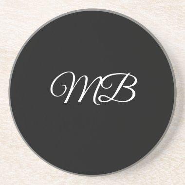 Monogram Couple Initial Black White Gift Favor Coaster