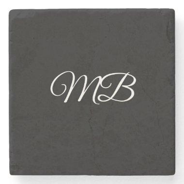Monogram Couple Initial Black White Gift Favor Stone Coaster
