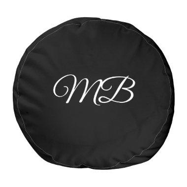 Monogram Couple Initial Black White Simple Gift Pouf