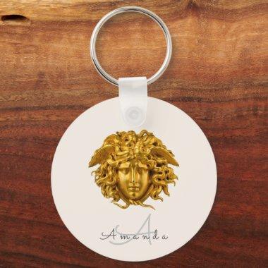 Monogram Couture Chic Gold Medusa Mask Ivory Keychain