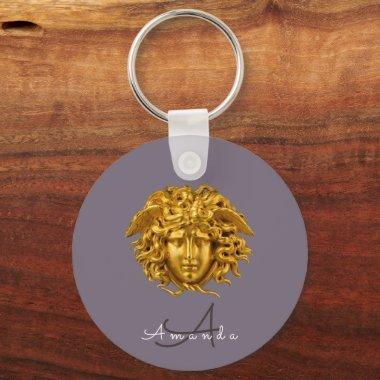 Monogram Couture Gold Medusa Mask Dusky Purple Keychain