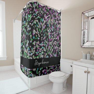 Monogram Custom Name Abstract Patterns Artsy Black Shower Curtain