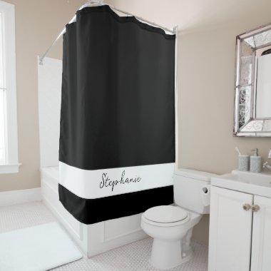 Monogram Custom Name Black White Stylish Elegant Shower Curtain