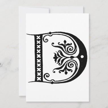 Monogram D Initial Black and White Holiday Invitations