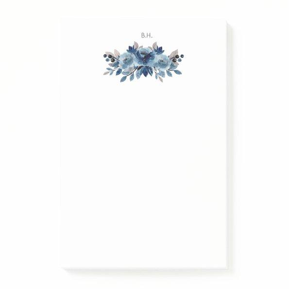Monogram Dusty Blue and Navy Floral Post-it Notes