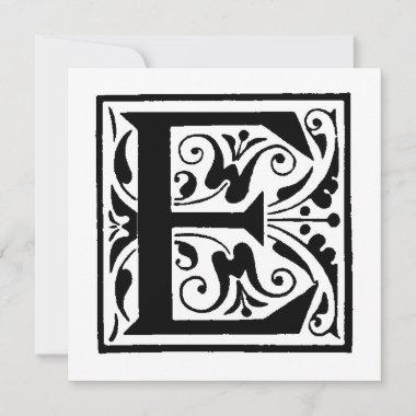 Monogram E Initial Black and White Floral Pattern