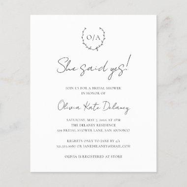 Monogram Elegant Budget Bridal Shower Invitations