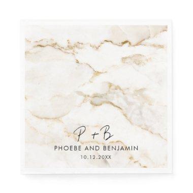 Monogram Elegant Marble Look Wedding Paper Napkins