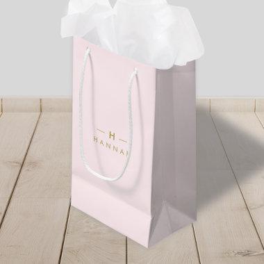 Monogram Elegant Minimal Blush Pink and Gold Small Gift Bag