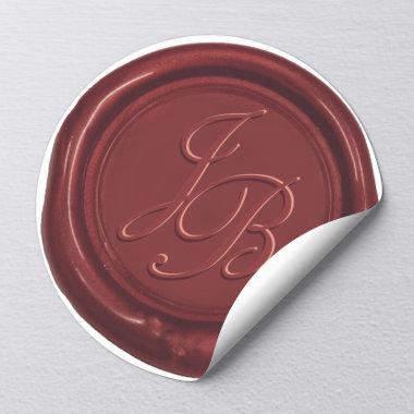 Monogram Elegant Script Burgundy Red Wax Wedding Classic Round Sticker