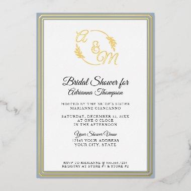 Monogram Elegant Simple Blue n Gold  Foil