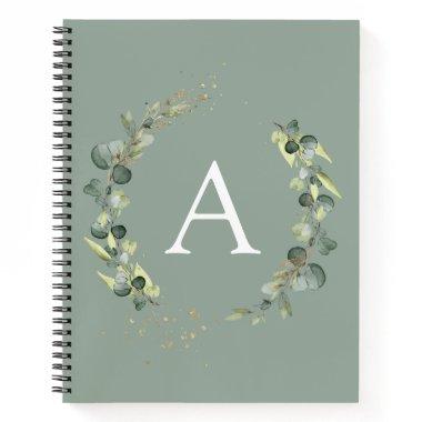 Monogram Eucalyptus Emerald Green Botanical Notebo Notebook